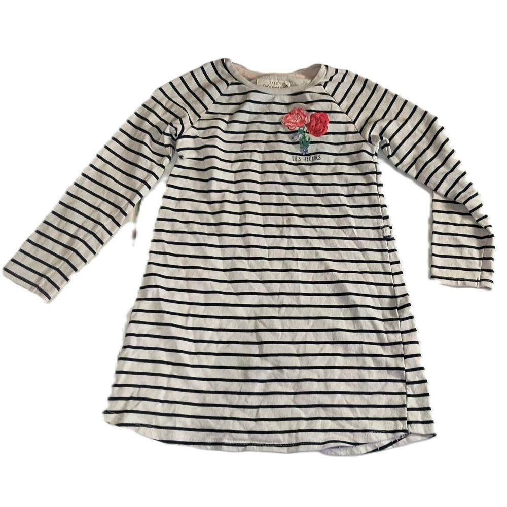 H&M L.O.G.G. Girls Dress Shirt Long Sleeve Striped Flower Logo White 8-10 G001